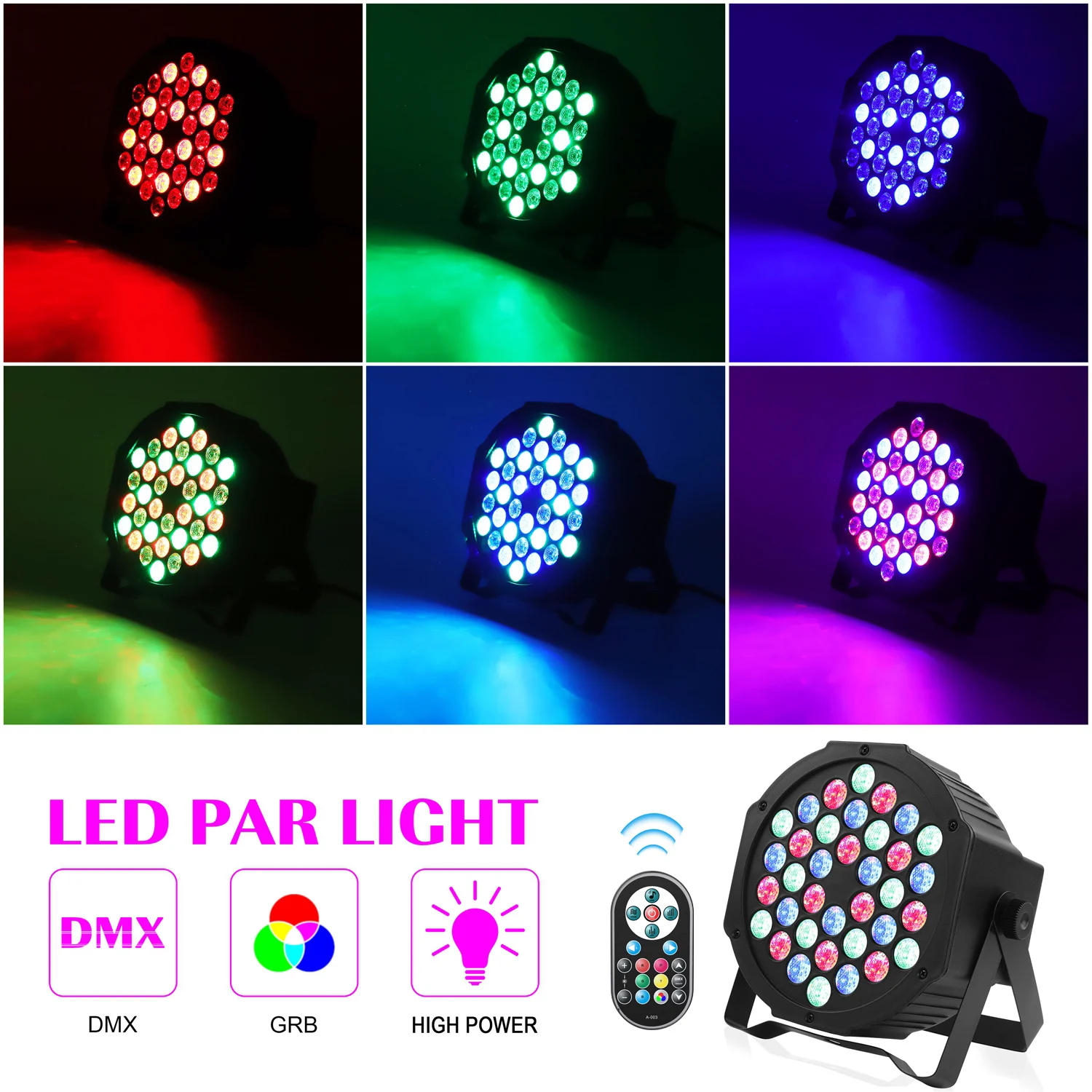 Fieryzeal 4PCS 36 LED RGB LED Par Light DMX 7CH Stage Lighting Wireless LED Uplights with Remote Control for DJ Party Wedding