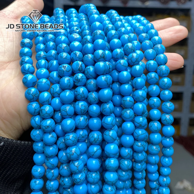 

4 6 8 10mm Dark Blue Turquoise Beads Round Loose Spacer Bead for Jewelry Making DIY Bracelet Necklace Accessories Finding 15"