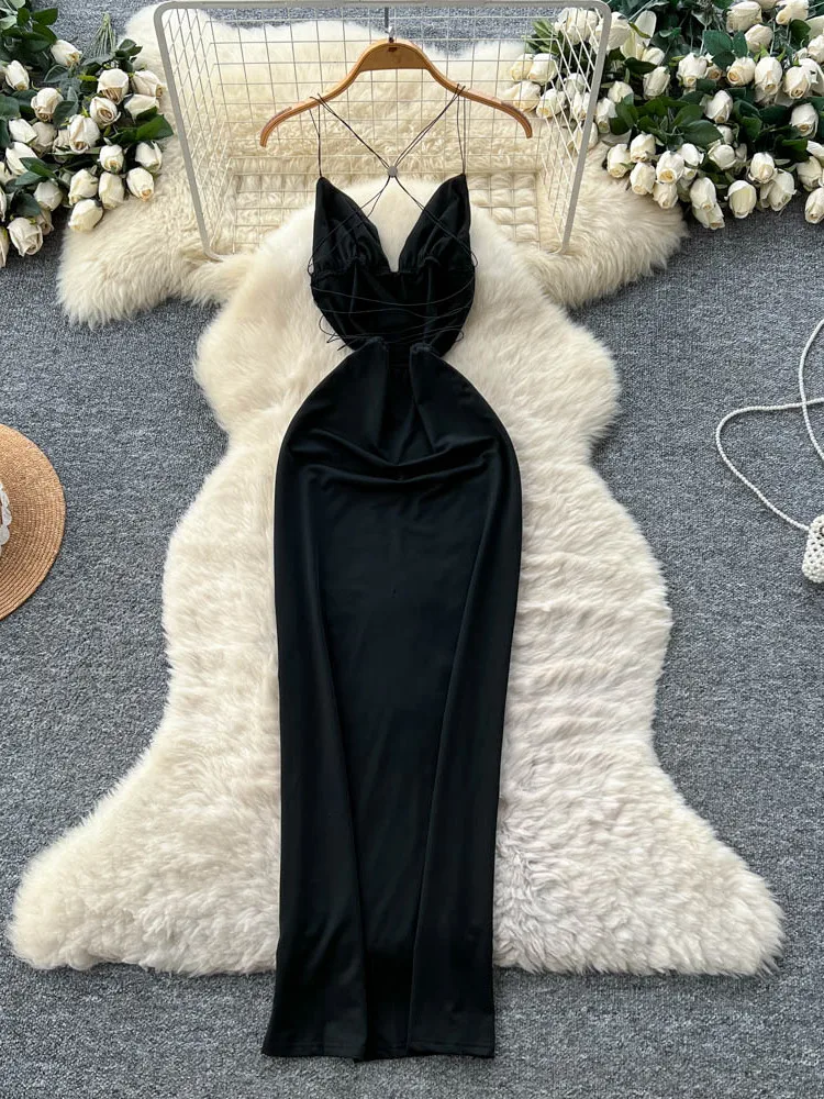 Sexy hangende ne-riem Dr ow borstomslag taille slim fit bal bla Dr hoge taille polyestervezel zomer Dr