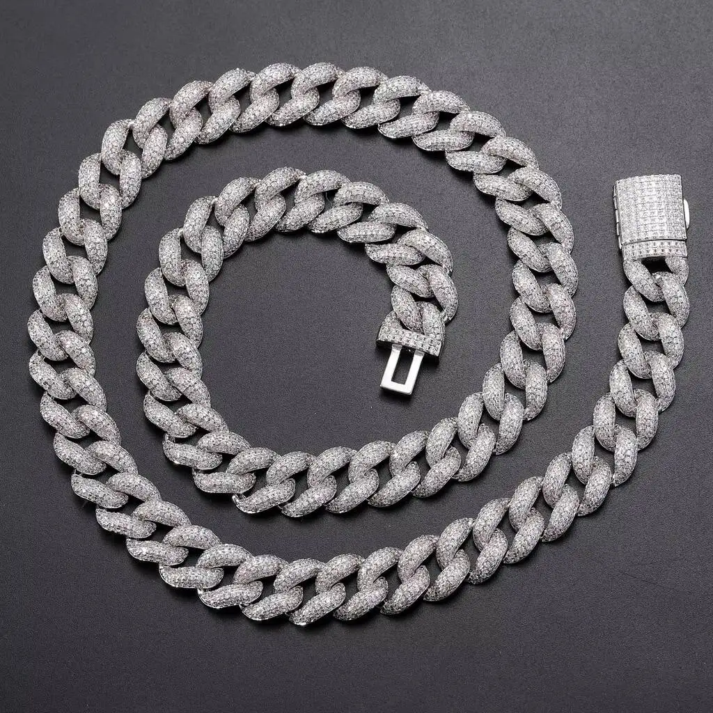 Luxury Wholesale Hip Hop 12 Mm 925 Sterling Silver Moissanite Cuban Chain Passed Diamond Test On The Vvs Moissanite Cuban Chain.