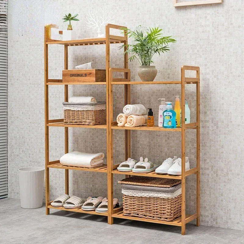 Multi-functional Kitchen Rack Bamboo Floor Storage Racks Height Adjustable Wooden Organizer for Home Versatile Kitchen Storage