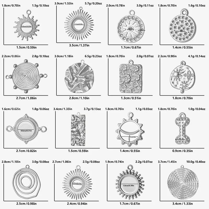 8 pçs/lote clássico cor prata retangular sol irregular pingente material de aço inoxidável jóias fazendo diy brinco acessórios