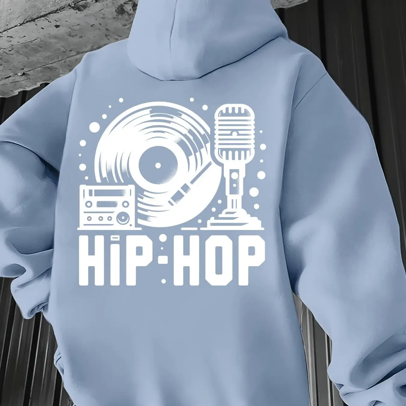 Men Thick Warm Hoodie Retro Hip Hop Vinyl Turntable Microphone Recorder HIP-HOP Letter Print Music Party Daily Commute Pullover