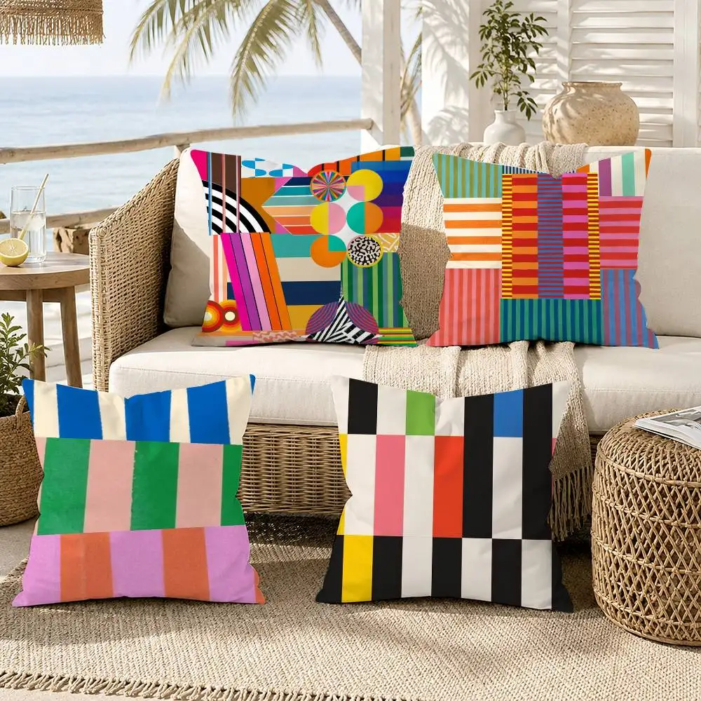 Striped Color-Blocking Art Pattern Pillow Case for Sofa Living Room Home office Decor Protective Cover