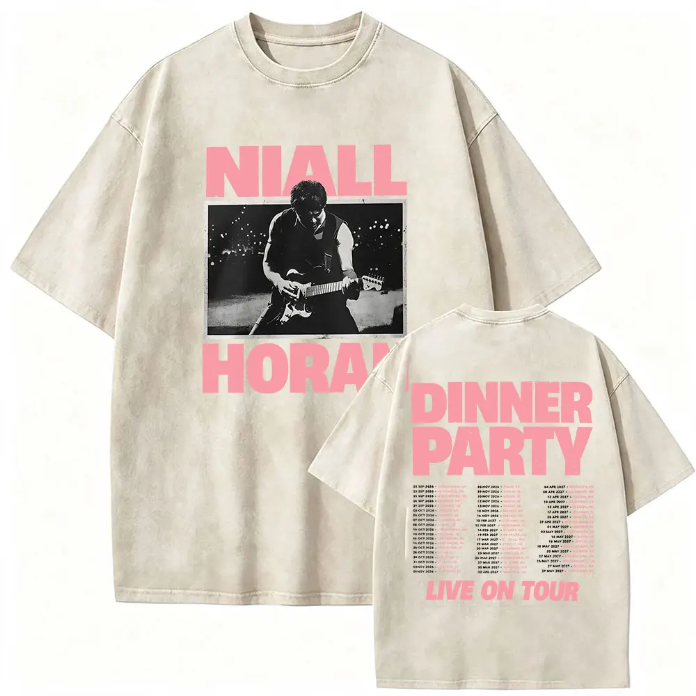 Niall Horan Dinner Party Live on Tour 2026 Vintage Washed T Shirts Men's Women Hip Hop Pop Fashion Cotton Short Sleeve T-shirts