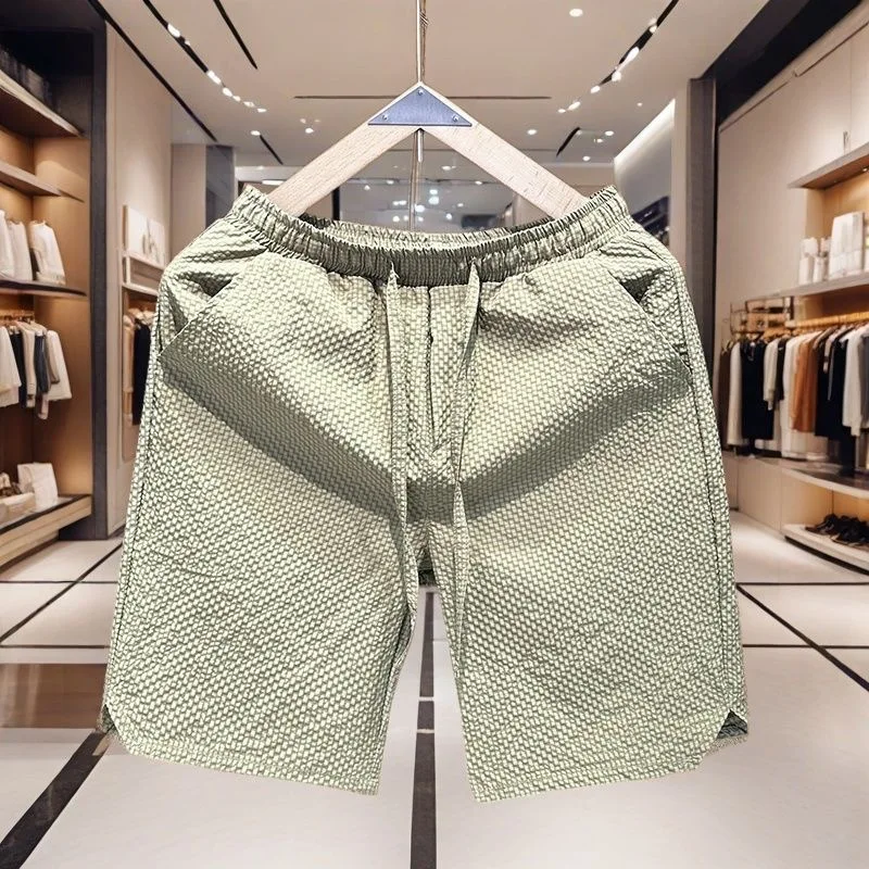 

Ice Silk Five-Quarter orts Men's Qui Dry Loose Beach Four-Quarter Mid-Pants Elastic Waist Polyester Fiber Summer orts