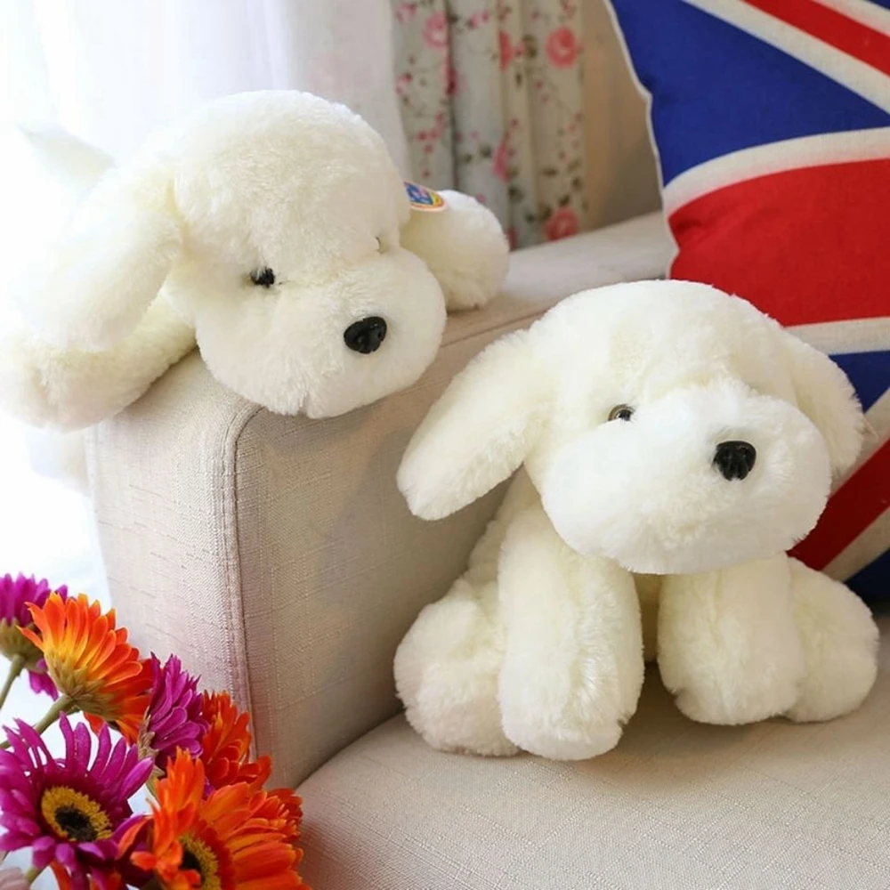 30CM Long Hair Dog Plush Toy Collar White Cute Super Soft Fittle White Dog For Children's Birthday Christmas Gift