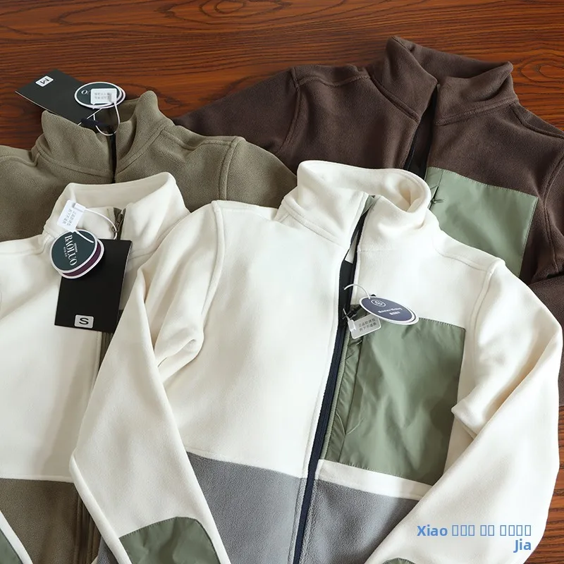 

Autumn Expr Men's Fce Lined Stand Collar Jaet Color Blo Knitwear Double Sided Plu Warmth Polyester Fiber Zipper