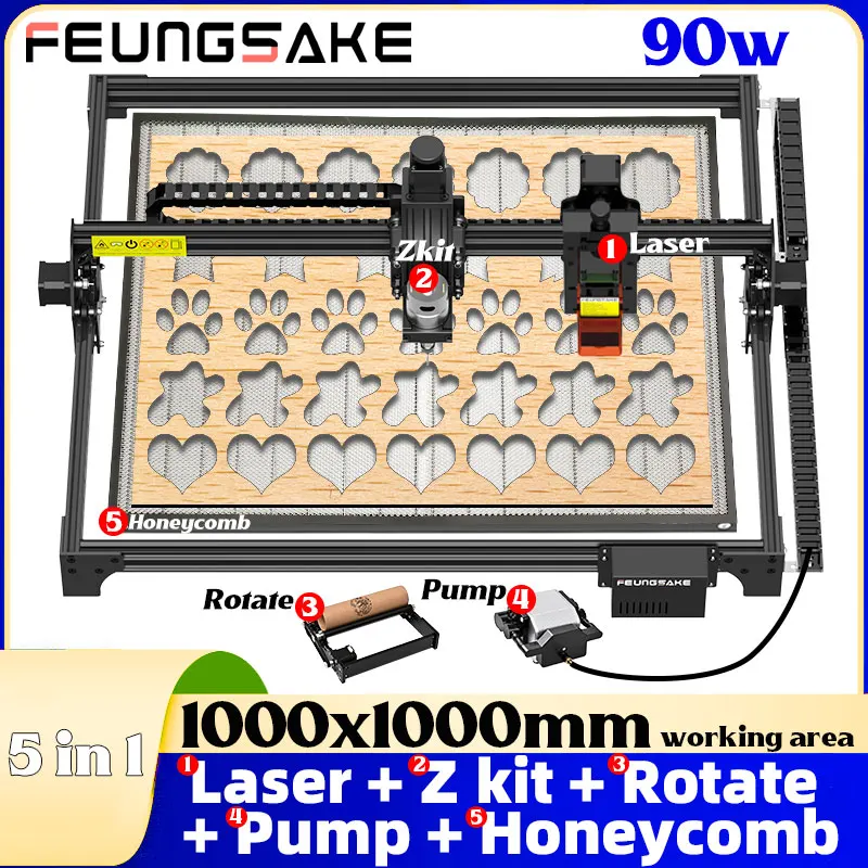 

90w Laser Engraving Machine Cutter Wood Printer Laser Engraver And Cutter Machine Honeycomb Table Work Area 1000x1000mm