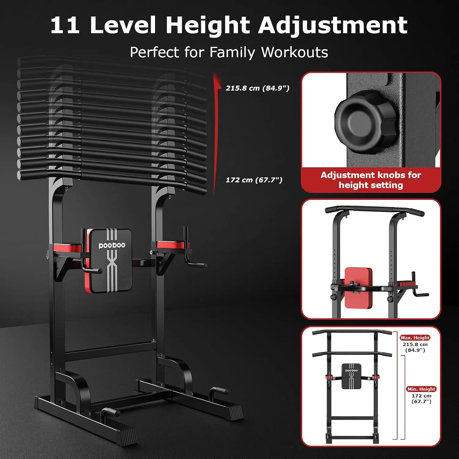 Adjustable Power Tower with Pull-Up Bar and Dip Station, 450 LB Capacity Home Gym Equipment
