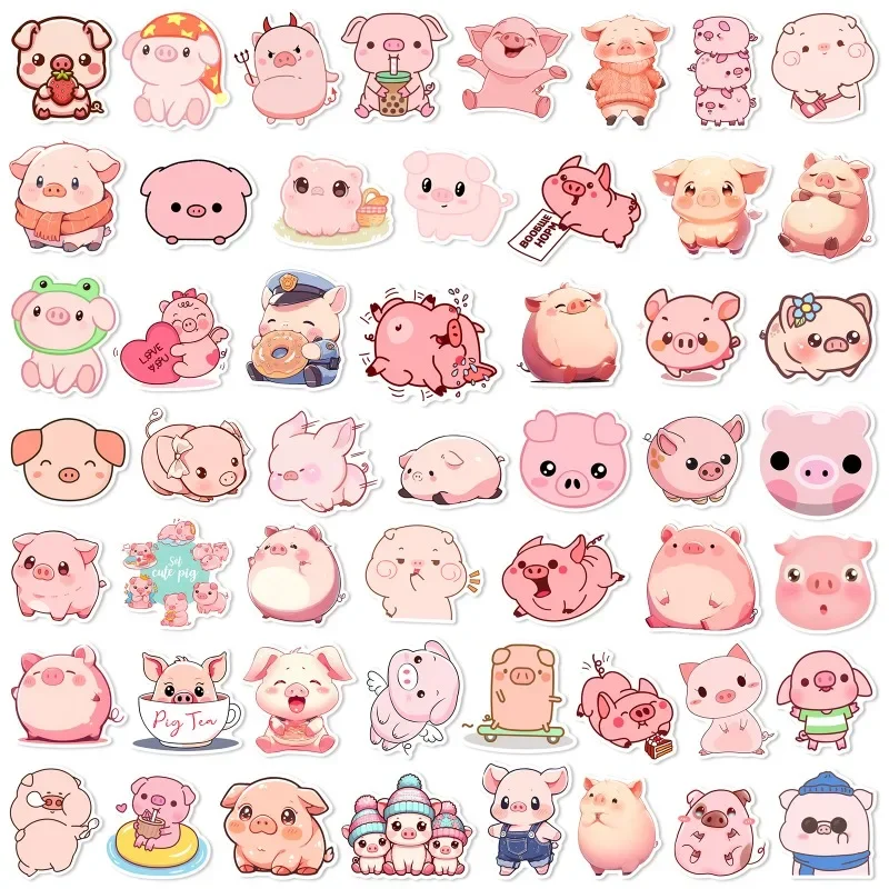 50PCS Cute Cartoon Pig Motorbike Helmet Stickers Creative Waterproof Rear Trunk Sticker Motorcycle Body Scratch Cover Decals