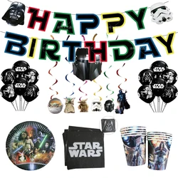 Suministros temáticos para fiesta de cumpleaños de Star Wars, taza desechable, plato, servilleta, mantel, globo 3D, decoración de cumpleaños para niños, regalo para Baby Shower