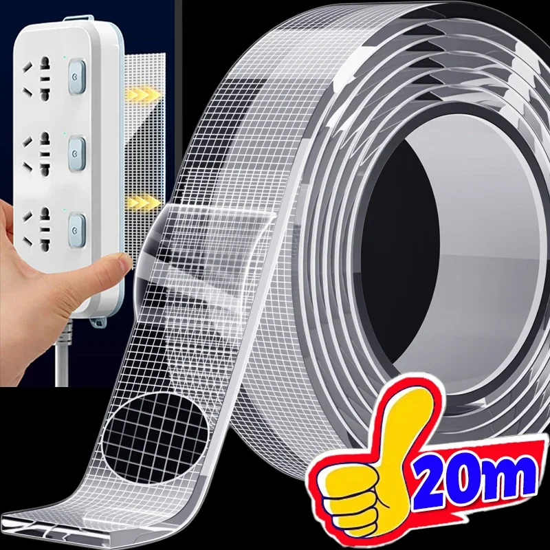Transparent Sticky Fixed Strips Heavy Duty Double-Sided Adhesive Nano Tape Reusable Waterproof Carpet Adhesive Fiber Mesh Tapes