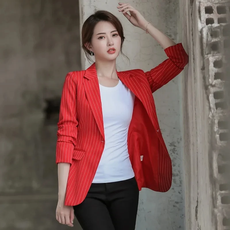 Black Stripe Women Blazer 2024 Formal Slim Blazers Lady Office Work Suit Pockets Jackets Coat Female Notched Blazer Jackets Femm