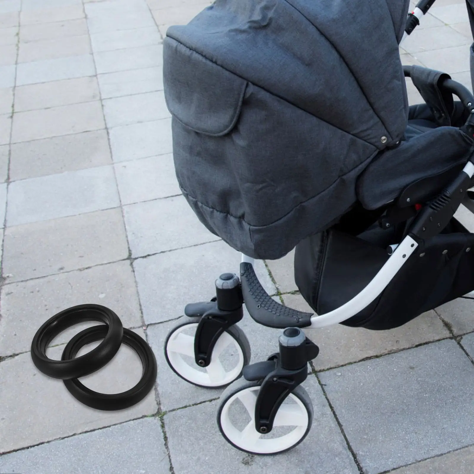 

Комплект из 2 шин для детской коляски: высокоэластичные, амортизирующие, 5-дюймовые, гладкие, поворотные, универсальные внешние шины для колясок и прогулочных тележек