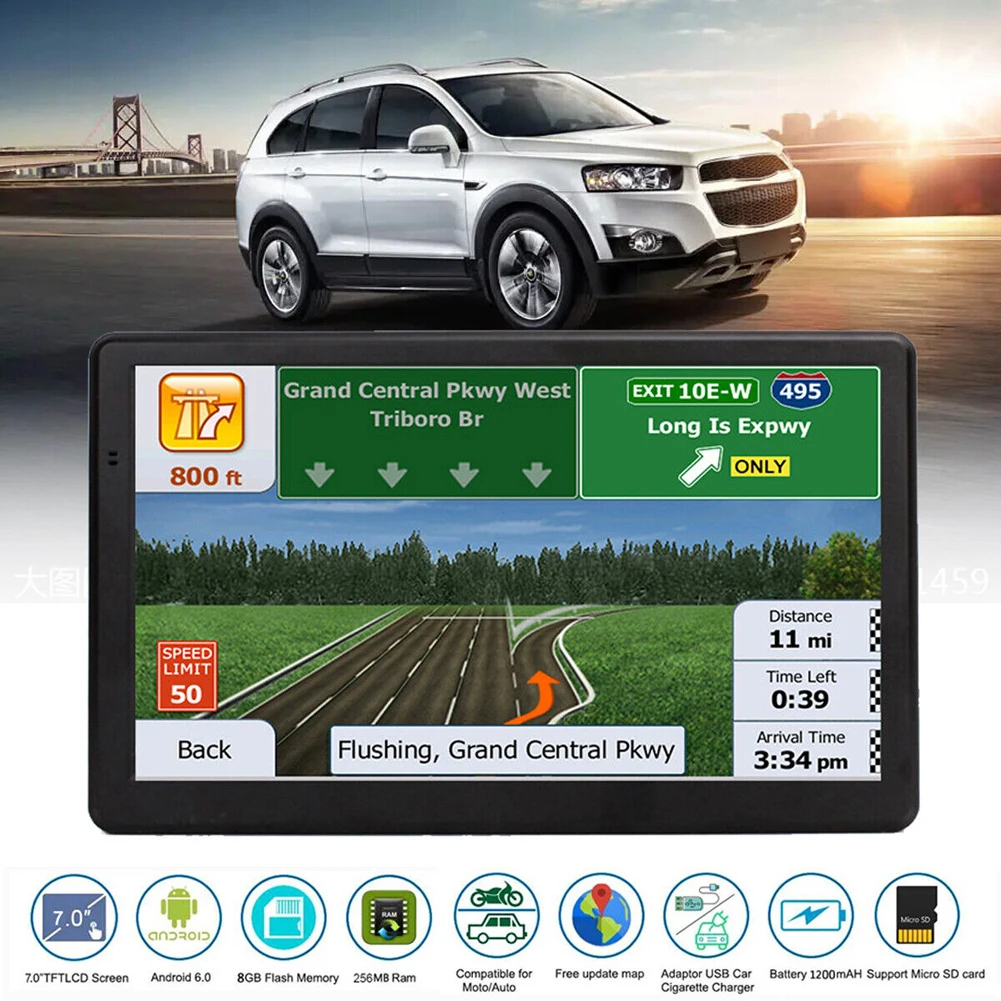 7 Inch HD Car GPS Navigation FM Transmitter Car GPS Navigator 256MB+8G Sat Nav Australia North America Europe Map Voice Reminder