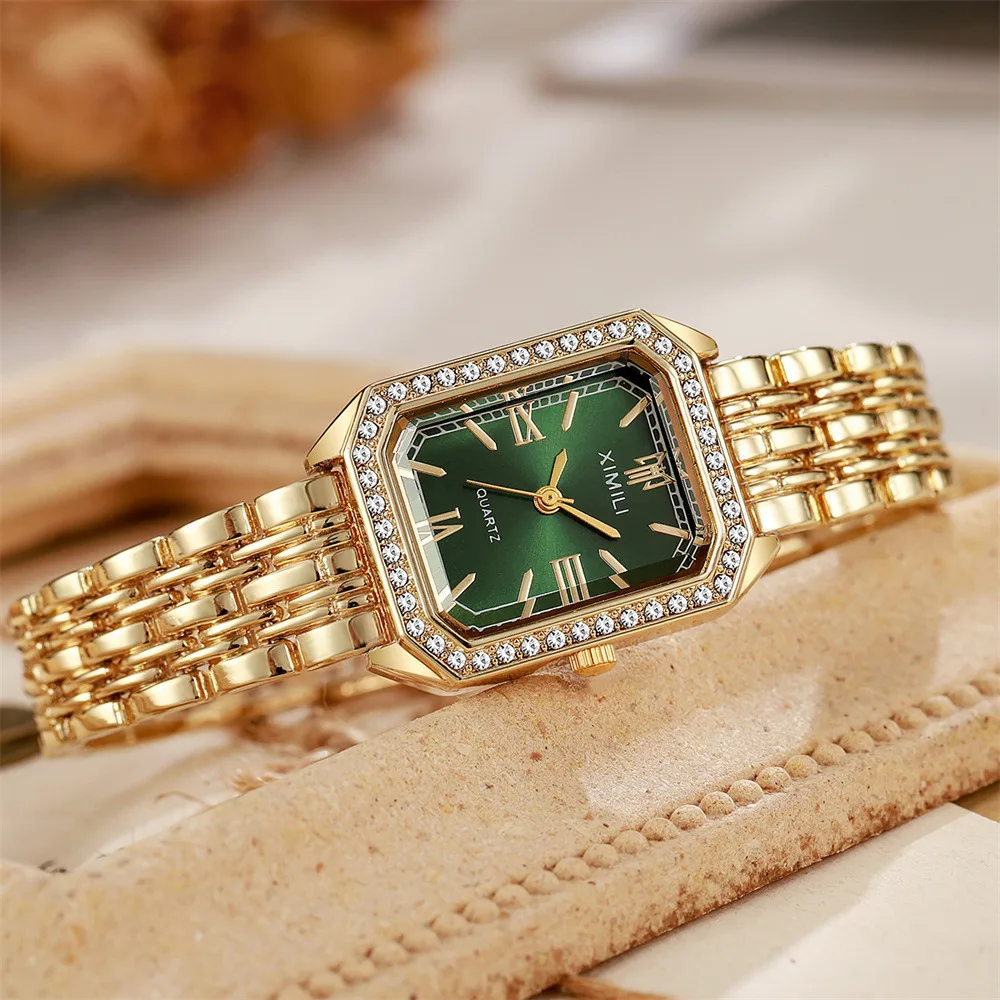 Women's Watch Fashion Business Diamond Set Rectangular Quartz Watch Casual Versatile Female Student Wristwatch