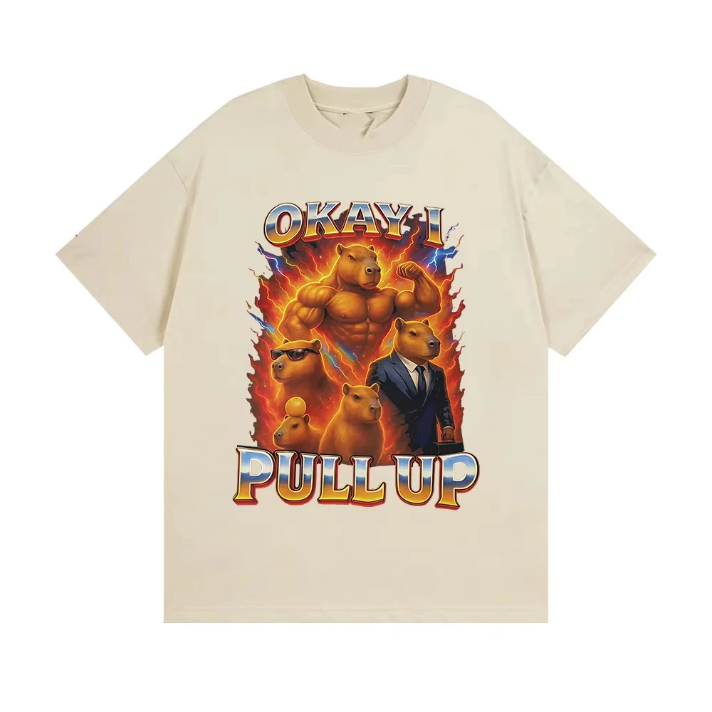 Funny Okay I Pull Up Capybara Meme T-shirts Men Women Fashion Oversized Male Cotton T-shirt Casual O-Neck Short Sleeve Tee Shirt