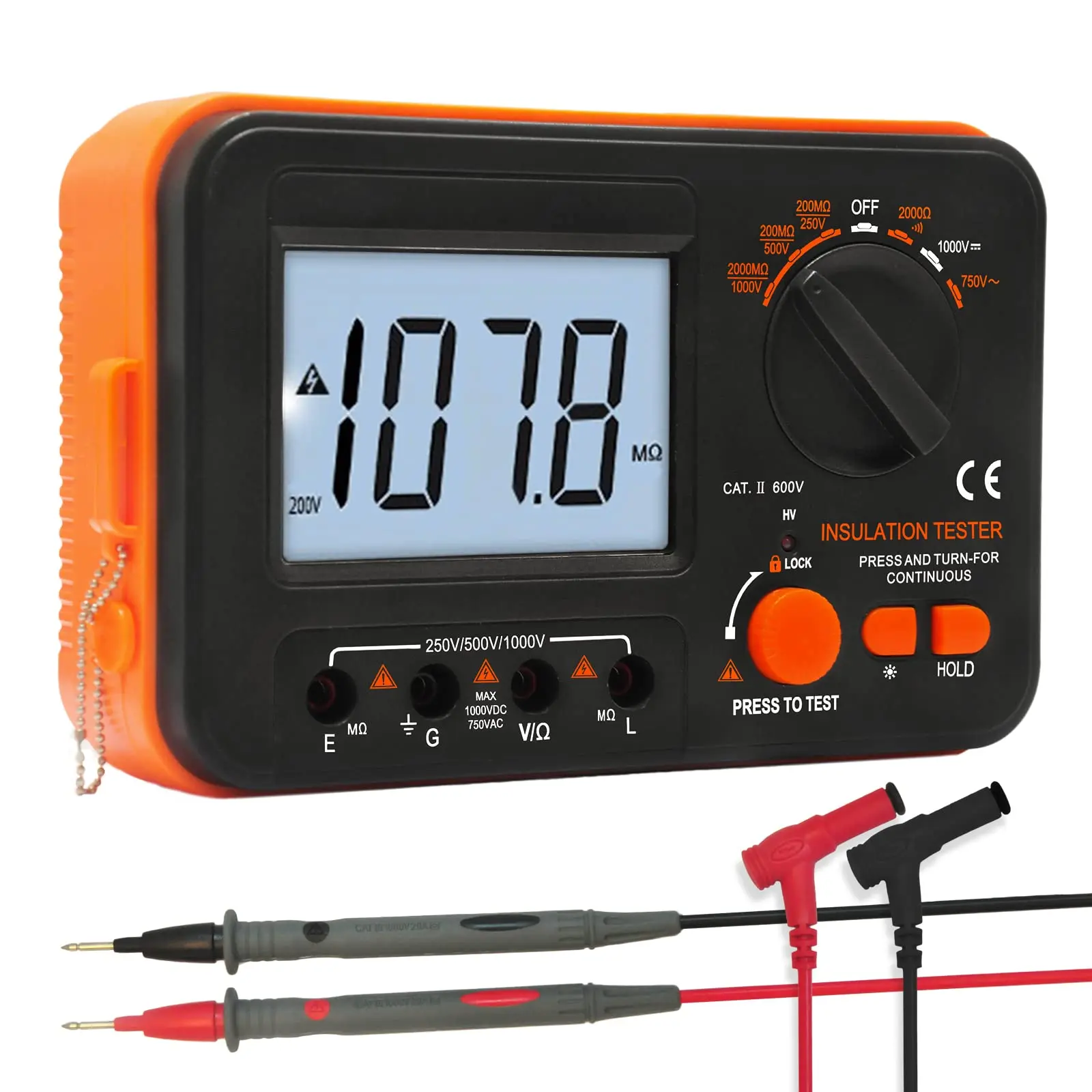 Insulation Resistance Tester Digital Megohmmeter with Backlight Data Hold for Motor Cable Electric Equipment Testing,VC60B