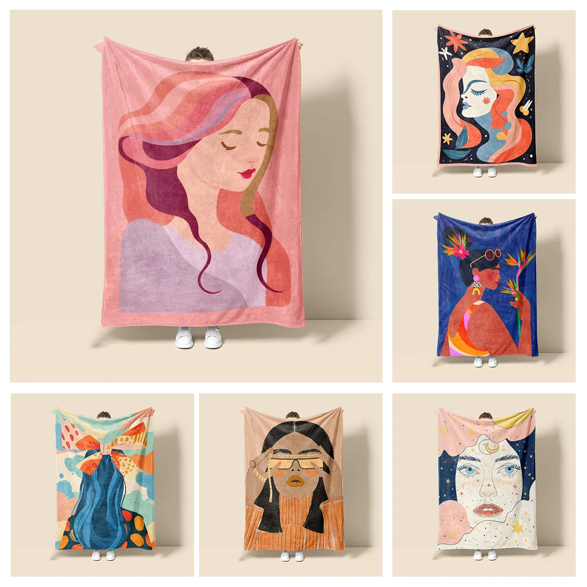 Morandi Color Blanket Abstract Botanical Graffiti Design Scandinavian Minimalist Sofa Blanket Cafe Home Dual Purpose