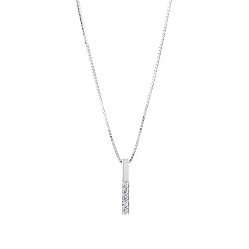 ANENJERY Silver Color Strip Geometric Cubic Zircon Necklace Simple Clavicle Chain Charm Necklace For Women Jewelry S-N545