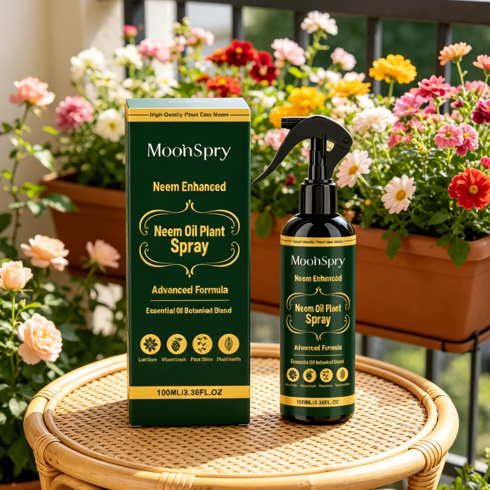 

MoonSpry Neem Oil Plant Spray Improve Leaf Luster Long Term Leaf Maintenance Vibrant Look Stable Formula Plant Care Spray 100ml
