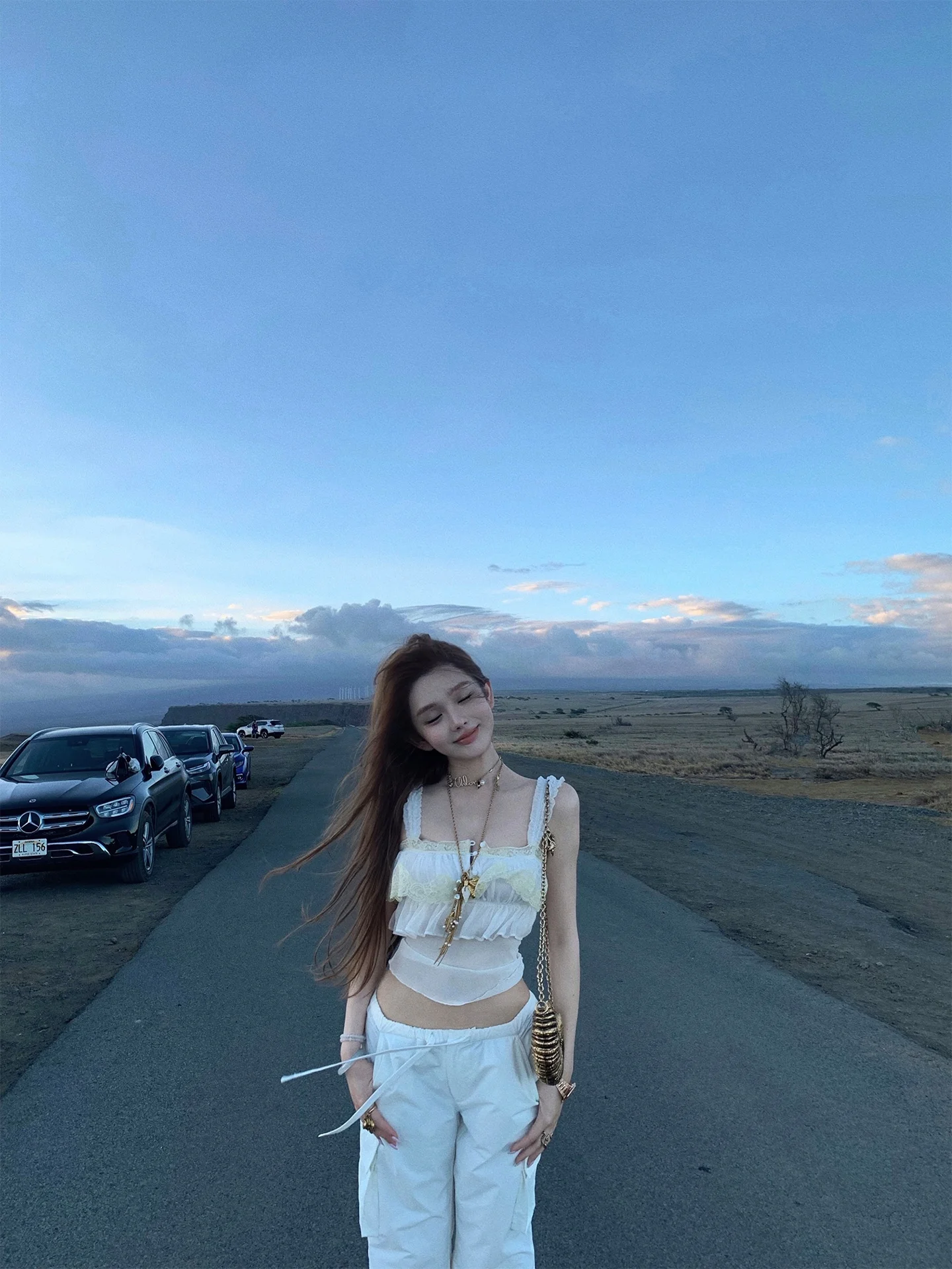 

DoggyQin Summer Lace Embroidery Square Collar Low Waist Work Pants Two Piece Set Women's Fashion Casual Wear Sun Protection