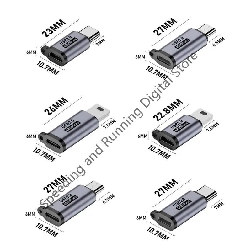 2PCS Micro USB To Type C Adapter Mini USB To USB C 480Mbps Fast Data Charging Connector USBC Adapter For Tablets Phones