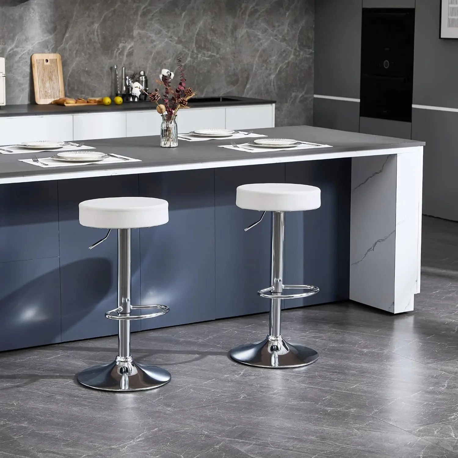 

Набор из 2 регулируемых барных стульев без спинки с круглым сиденьем из искусственной кожи, с подставкой для ног, для кухни и паба, на заказ