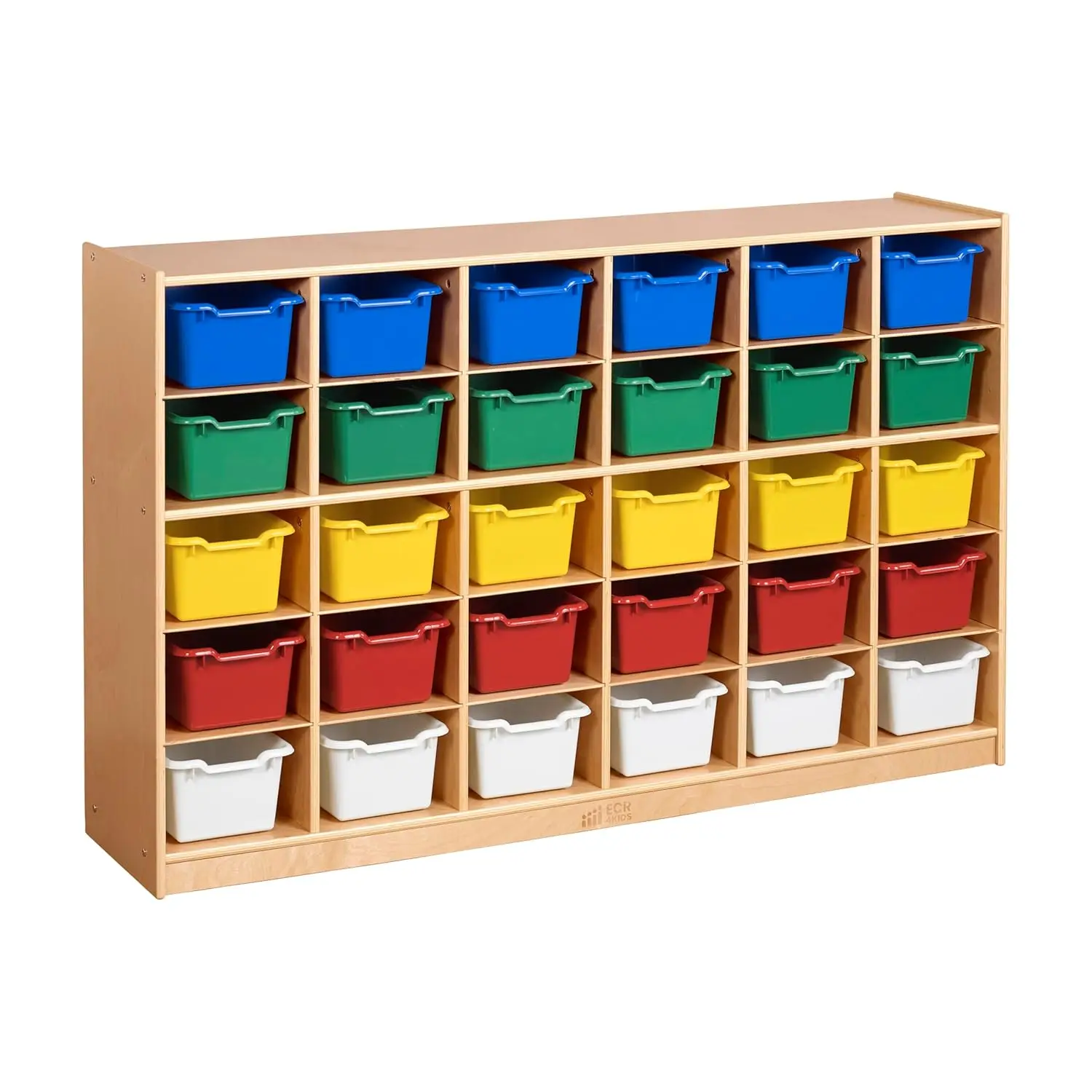 

30 Cubby Mobile Tray Cabinet and 30 Scoop Front Bins, 5x6, Kids Furniture, Assorted, Customized