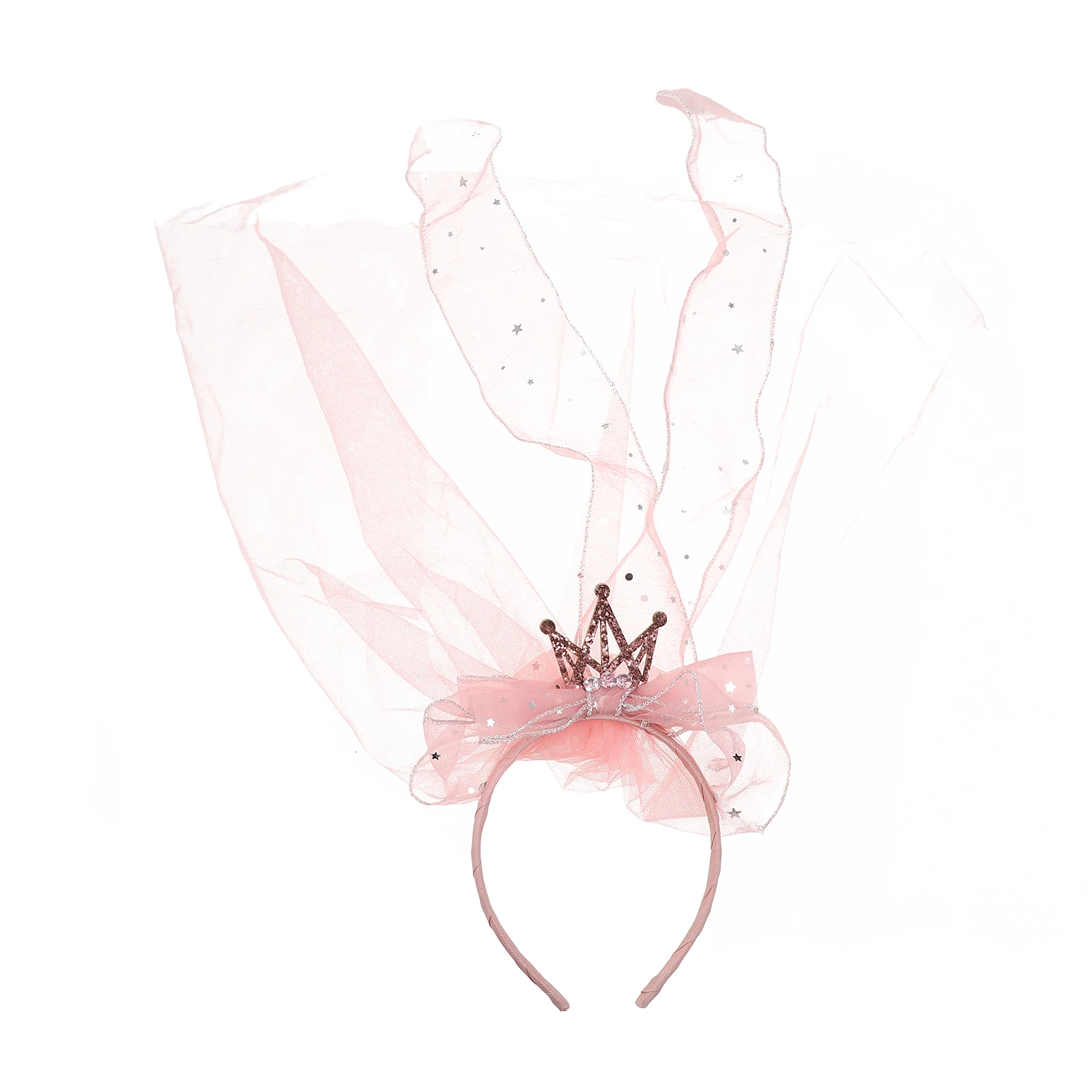 

Children Princess Tiara Hairb Veil Headb Lightweight Birthday Party Crown Pink Fabric Alloy Girls Sequins Hoops