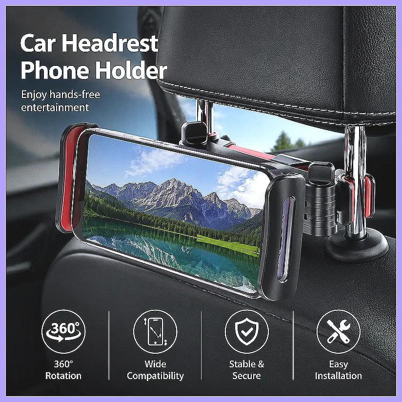 Car Rear Seat Tablet Holder for iPad Car Backseat Mount, Adjustable Extendable Stand Clip for Phone & Tablet, Car Interior Ac
