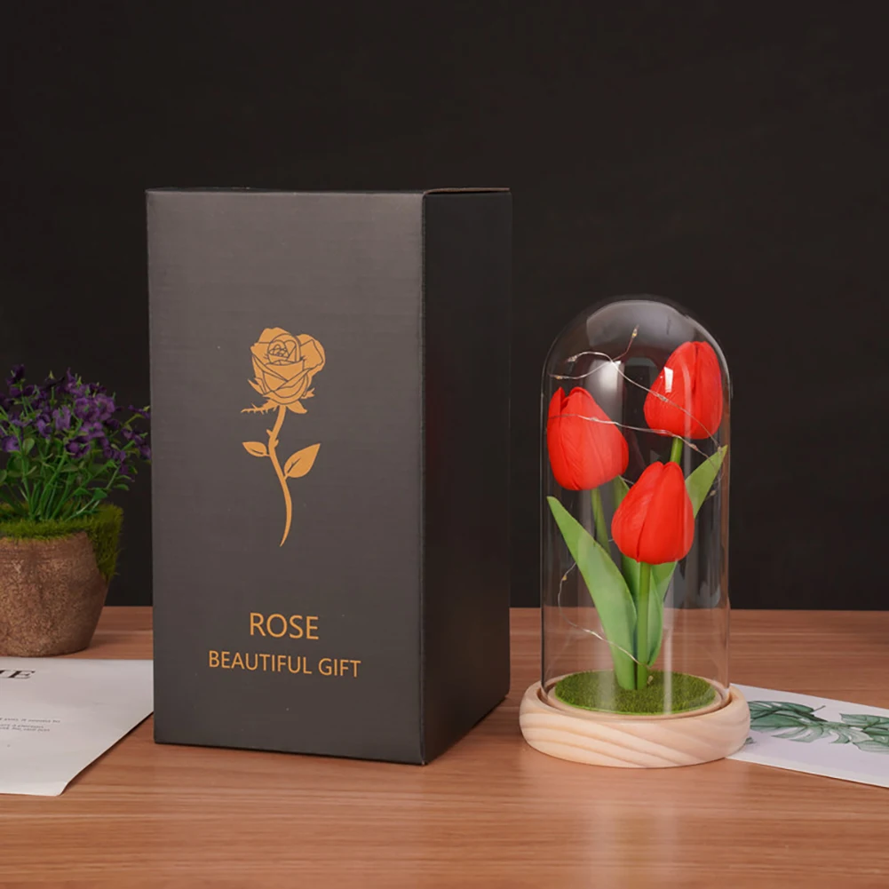 Geschenk für Frauen Simulation Tulpen glas Abdeckung kreative Dekoration Geschenk für Valentinstag Geschenk Drops hip