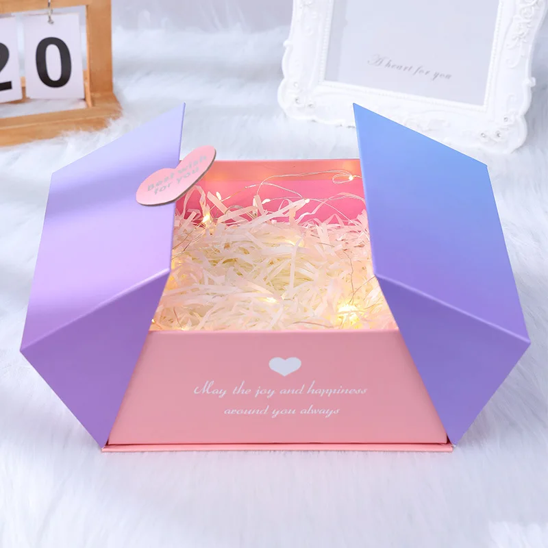 Gradient Color Double Open Creative Love Gift Box Valentine\'s Day Birthday Gift Packaging Box Empty Box Wedding Hand Gift