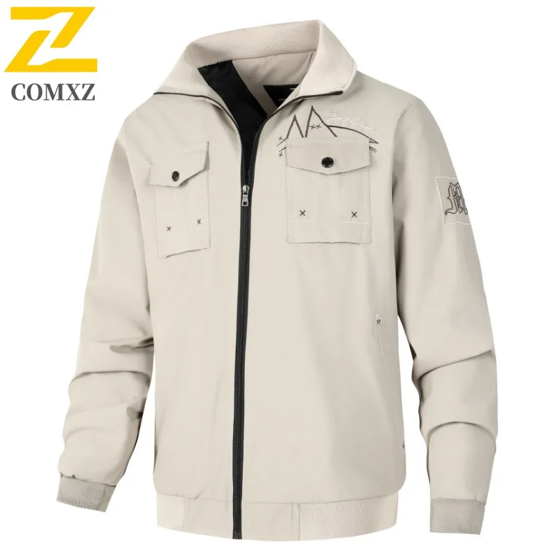 

COMXZ 2025 Jacket Embroidery Fleece Lined Thick Coat Men Trendy Autumn Winter Fleece Loose Cotton classic Jacket Warm Baseball
