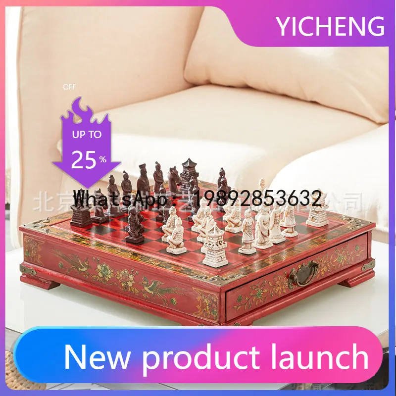 

QZ Chess Terracotta Warriors Chess Three-dimensional Characters Chess Antique Wooden Chessboard Collection