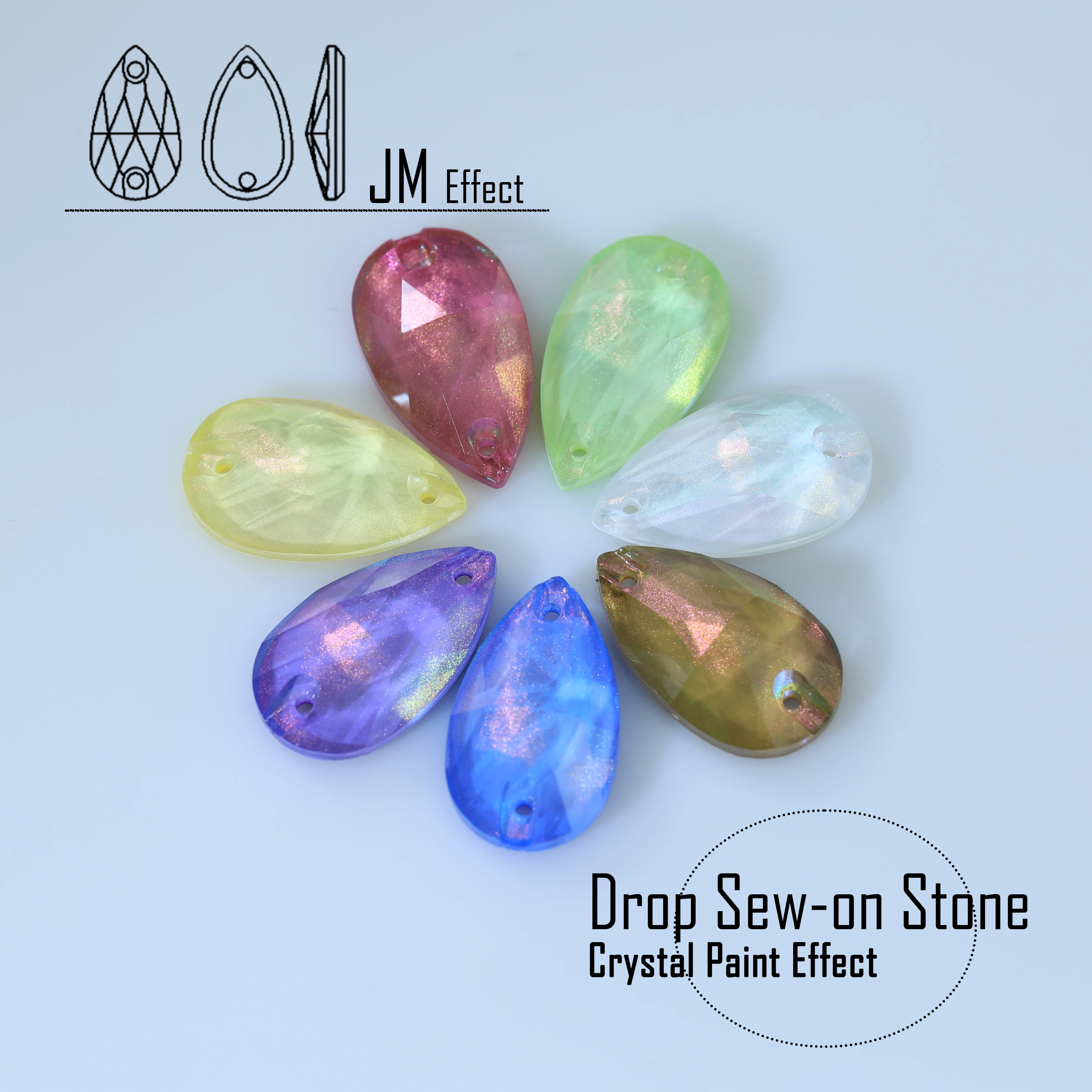 

JM Effect Rhinestone Sparkling Glass Crystal Sew-on Stones Drop Style with Paint Effect for DIY Craft Clothing Accessories Shoes
