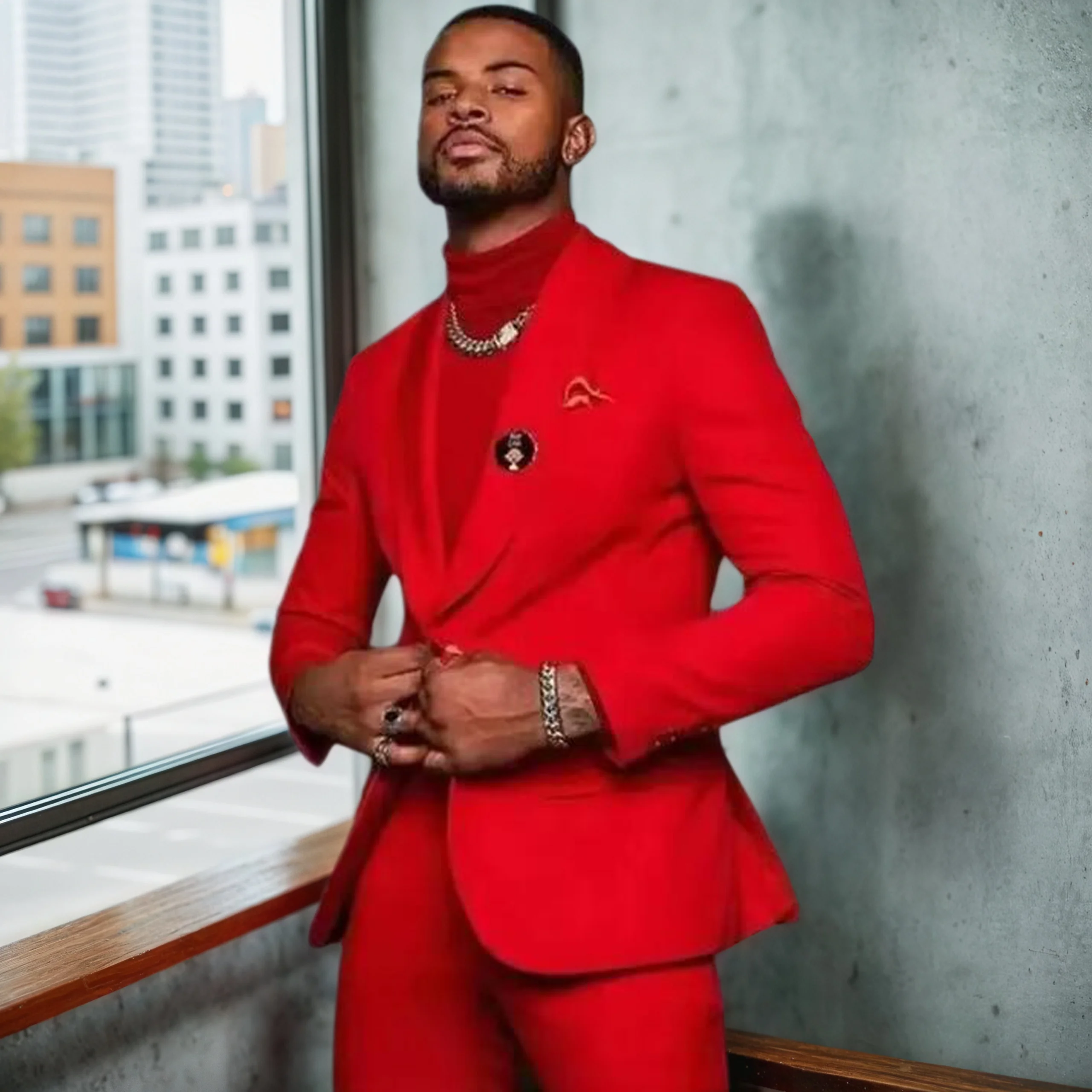 Classic 2 Piece Red Men Suits Single Breasted Shawl Lapel Slim Fit Male Clothing High Quality Formal Wedding Jacket Pants Sets