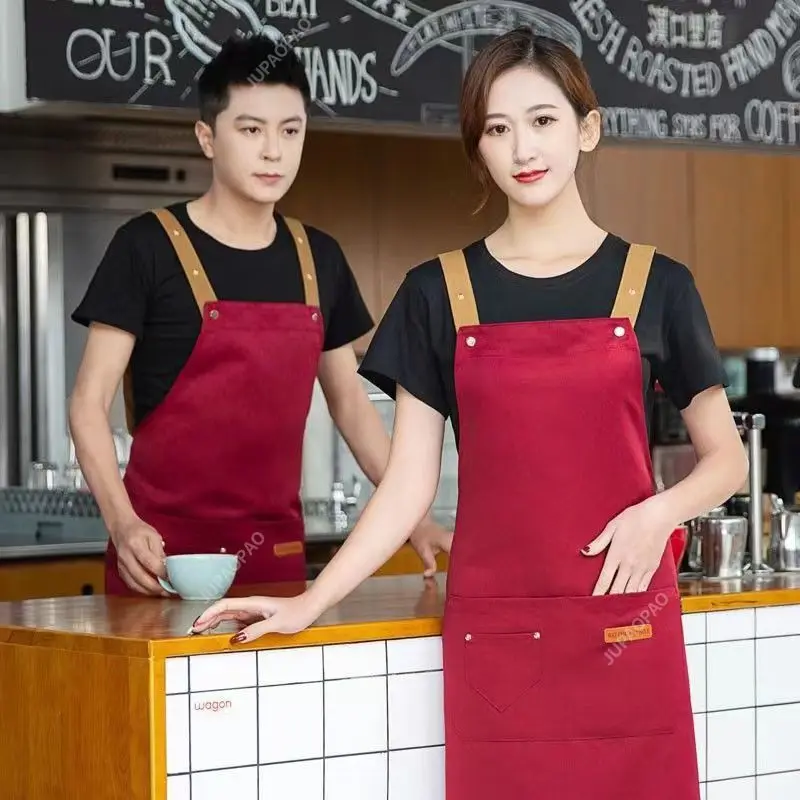 JUPAOPAO Men's Chef Waitress Workwear Waterproof Apron For Kitchen Restaurant Custom Aprons For Women Printing Embroidered Logo