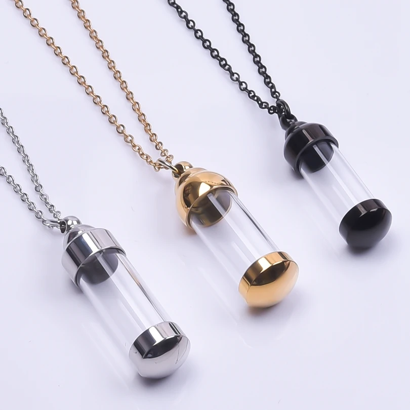 1Pc Glass Capsule  Urn Vial Open Cap For Ash NecKlaces Stainless Steel Lucky Wishing Bottle Perfume Jars Men Collares Jewelry