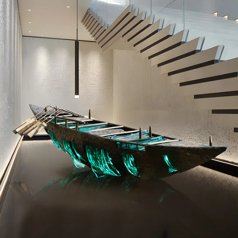 

Abstract Boat Sculpture Stainless Steel Iron Art Decoration Sales Department Hotel Lobby Floor-to-Floor Ornament