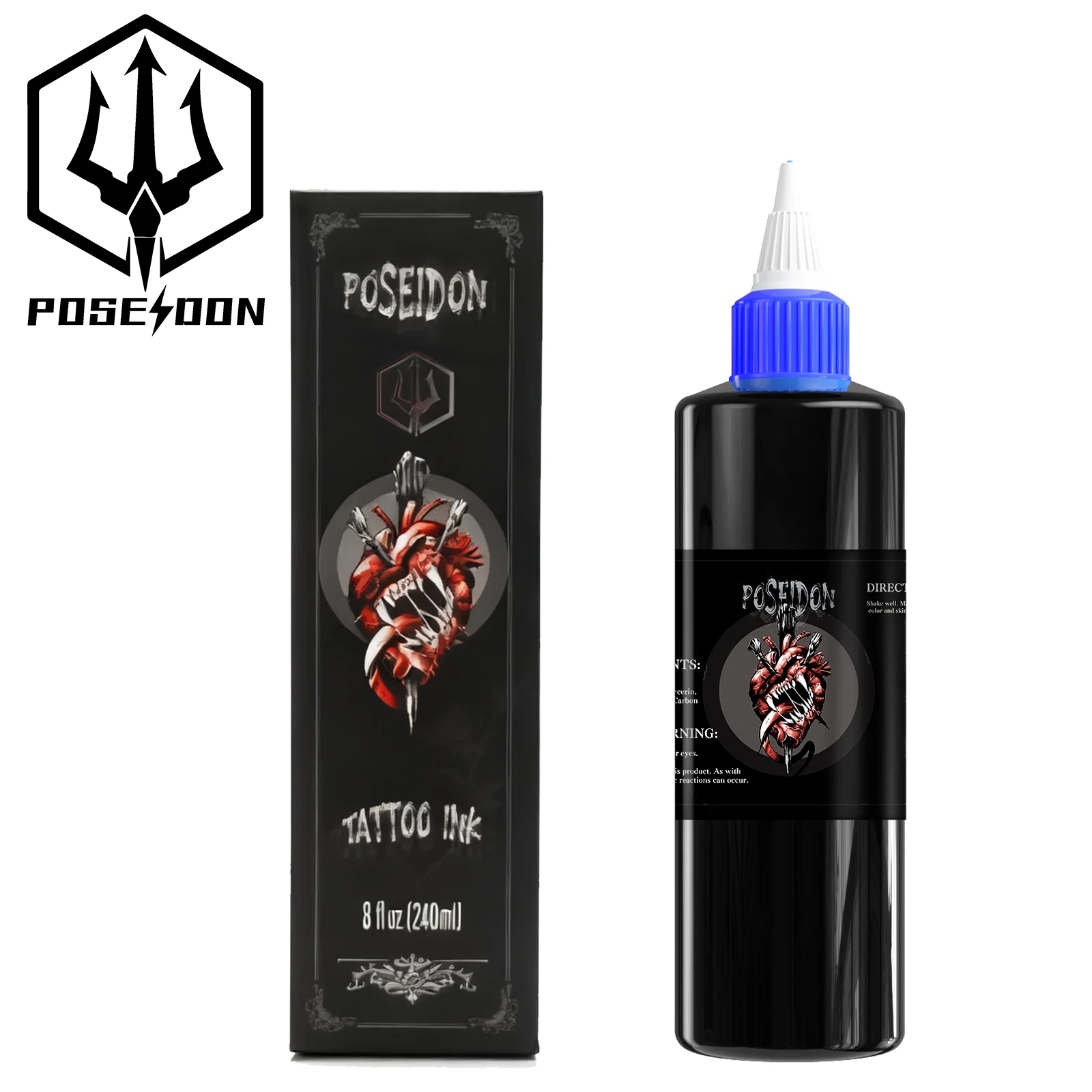 

240MLPOSEIDON Black Tattoo Ink High Quality Longlasting Tattoo Pigment Permanent Body Art Pigment Tattoo Supplies