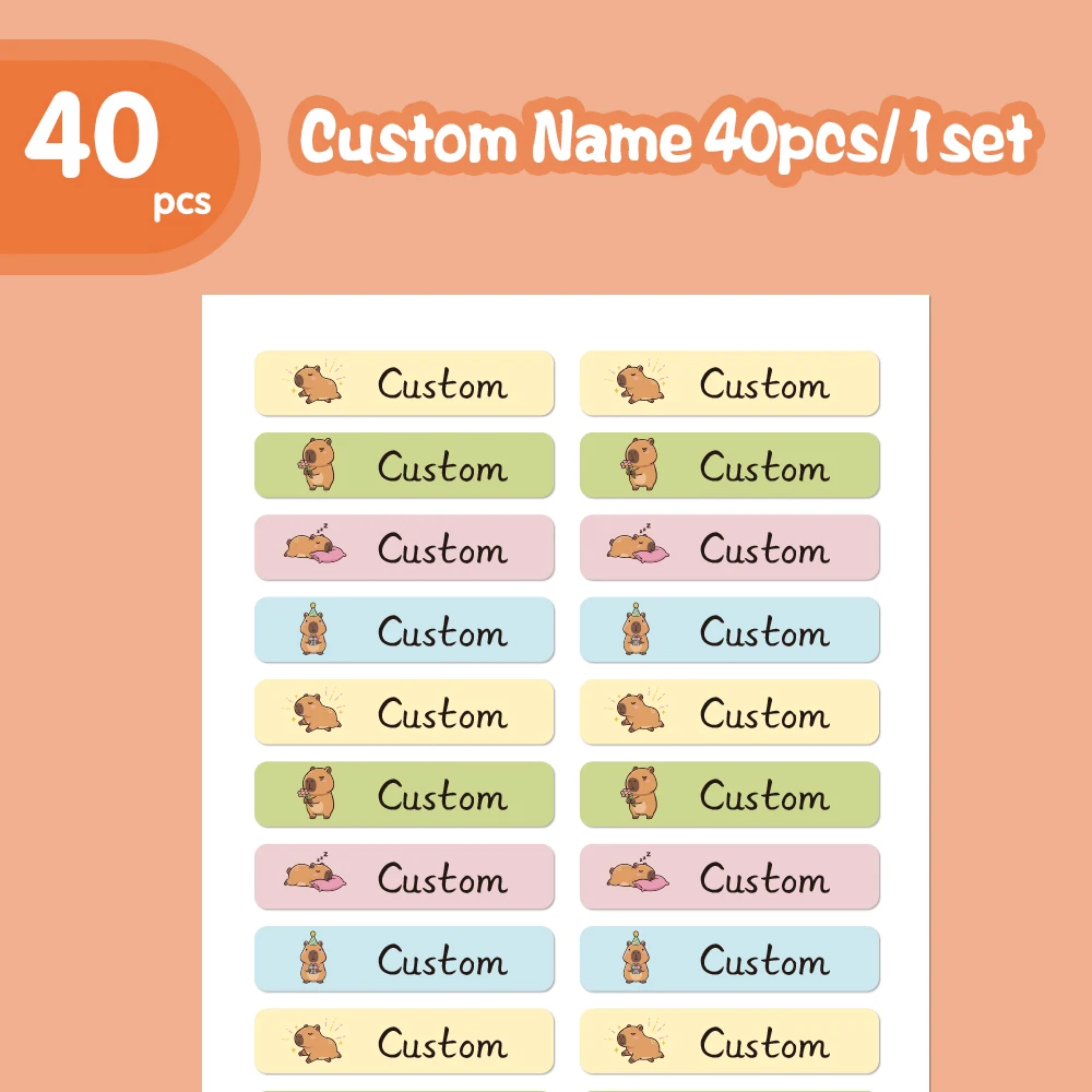 40/80pc Capybara Custom Name Stickers Custom Tag Customized Label Textbook Stickers For School Stationery, Books, Water Cups