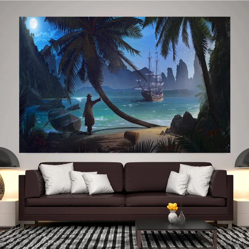 

Bohemian Landscape Sailboat Canvas Painting,Retro Seascape,Ship Wall Art,Posters and Prints, Modern for Living Room,Home Decor