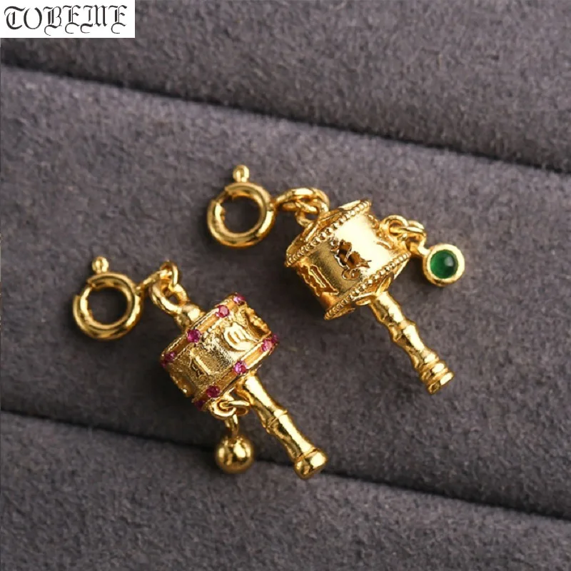 925スターリングシルバー金メッキチベットの祈りのホイールチャーム、仏教の神、100