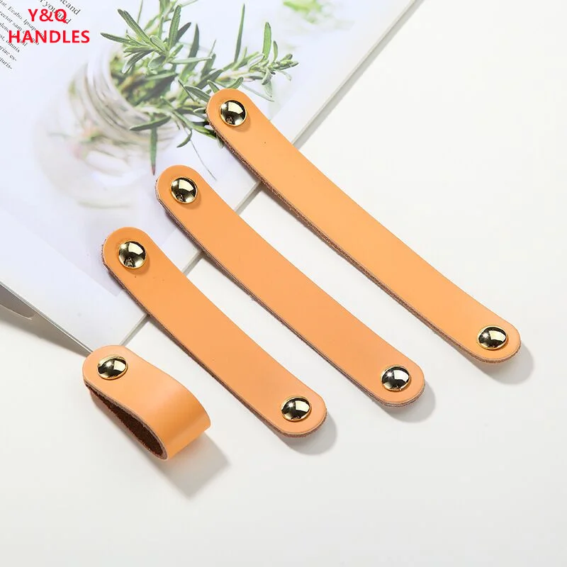 Handles Drawer Cabinet Furniture Kitchen Handles for Cabinet Knob Door Drawer Furniture Kitchen Brass Cowhide Pulls Knob