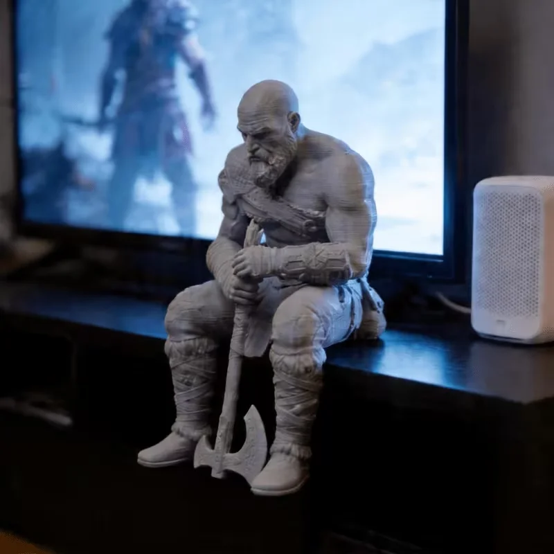 Statuette de guerrier nordique assis, imprimée en 3D, statue musclée barbue, sculpture de style mélancolique, décoration artistique gothique pour la maison et le bureau