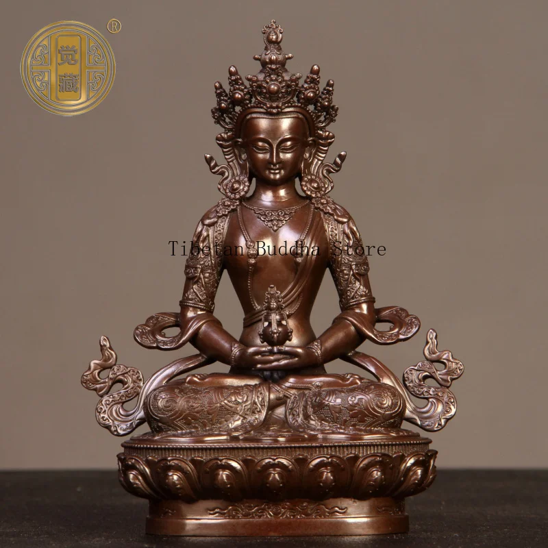 brass longevity Buddha Bodhisattva Buddha statue ornament, bronze statue of infinite longevity, wisdom Tathagata Tibetan worshi