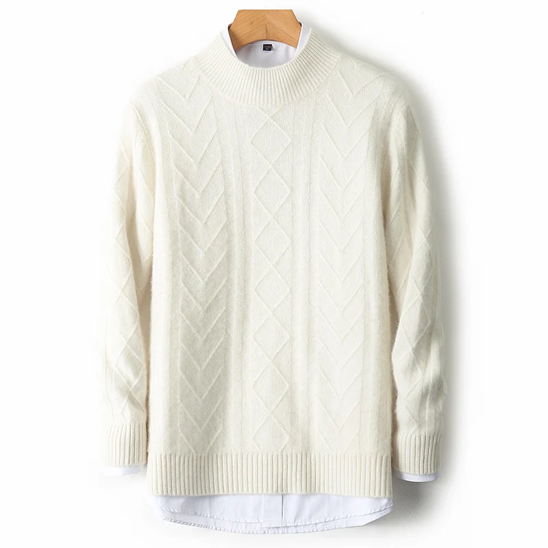 ファッション 100% メリノウールカジュアル無地ハーフタートルネックジャカードセータープルオーバーカシミヤ快適なソフト服トップ