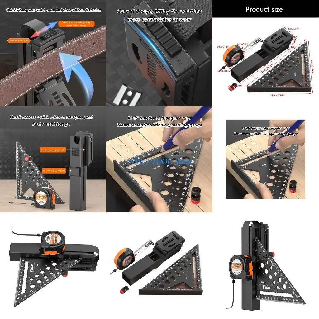 

L8RC Construction 5M Retractable Steel Rulers with Aluminum Angles Finders Ergonomic Waist Mount Fast release System for Home